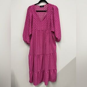 Pink Patterned Women's Dress long sleeve L